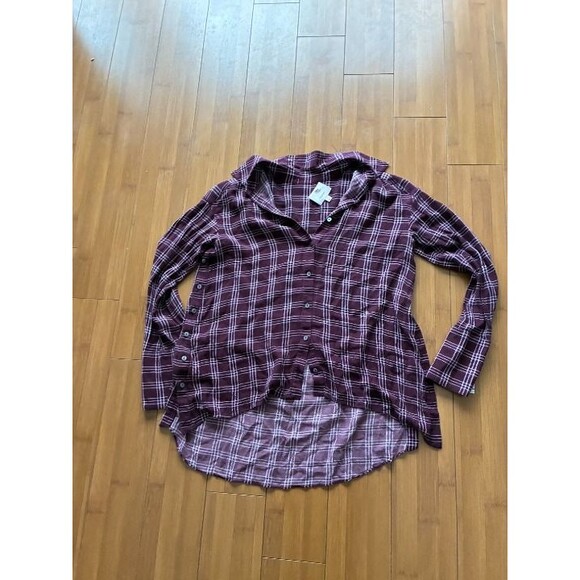 Cinq a Sept Plaid Elenna Maroon Plaid Hi Low Button Up Top XS - Picture 1 of 6